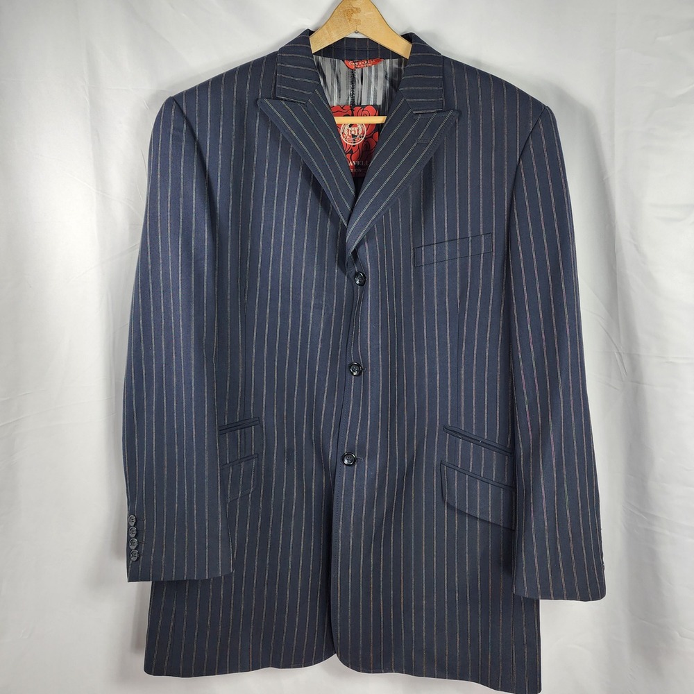 Caravelli Fusion Suit Jacket Mens 44R Charcoal Pinstripe Lined Two Button Blazer